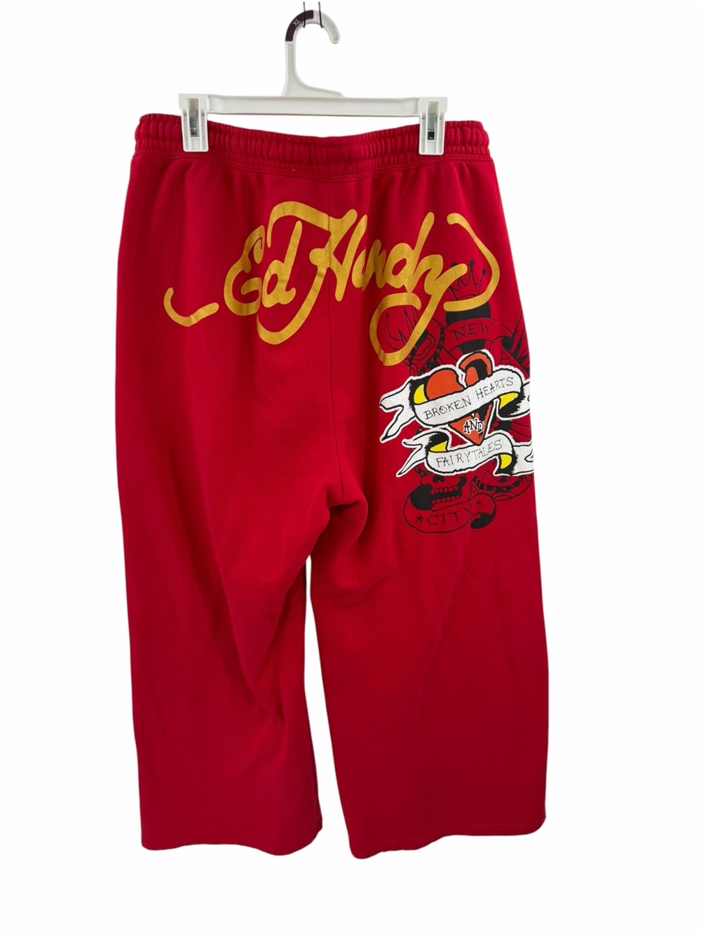 Ed Hardy Red Wide Leg Broken Hearts Graphic Sweatpants Size 2X
